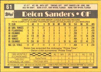 1990 O-Pee-Chee #61 Deion Sanders Back