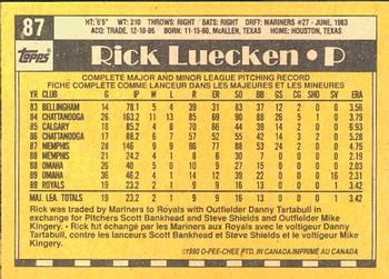 1990 O-Pee-Chee #87 Rick Luecken Back
