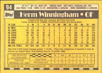 1990 O-Pee-Chee #94 Herm Winningham Back
