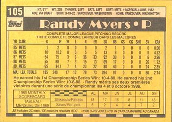 1990 O-Pee-Chee #105 Randy Myers Back