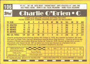 1990 O-Pee-Chee #106 Charlie O'Brien Back