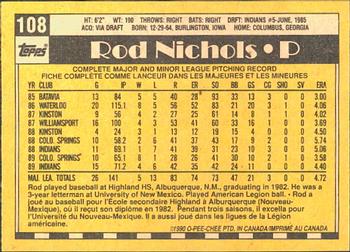 1990 O-Pee-Chee #108 Rod Nichols Back