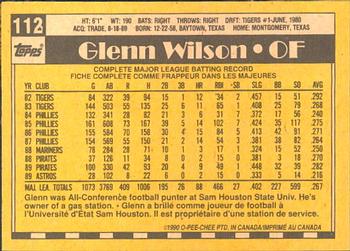 1990 O-Pee-Chee #112 Glenn Wilson Back