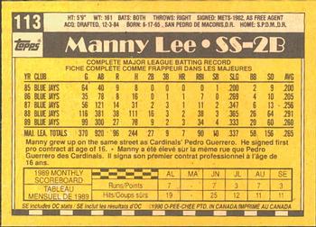 1990 O-Pee-Chee #113 Manuel Lee Back
