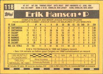 1990 O-Pee-Chee #118 Erik Hanson Back