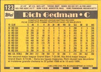 1990 O-Pee-Chee #123 Rich Gedman Back