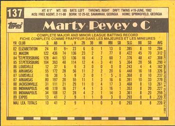 1990 O-Pee-Chee #137 Marty Pevey Back