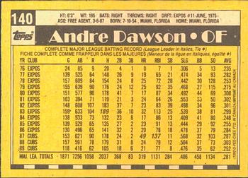 1990 O-Pee-Chee #140 Andre Dawson Back