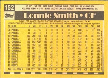 1990 O-Pee-Chee #152 Lonnie Smith Back