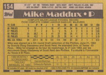 1990 O-Pee-Chee #154 Mike Maddux Back