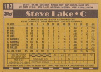 1990 O-Pee-Chee #183 Steve Lake Back