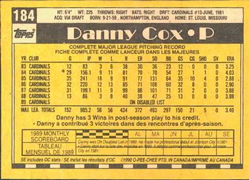 1990 O-Pee-Chee #184 Danny Cox Back