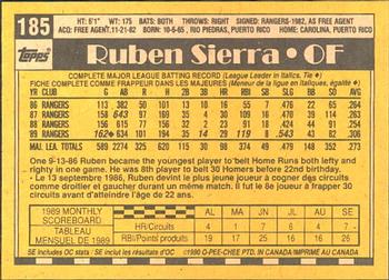 1990 O-Pee-Chee #185 Ruben Sierra Back