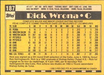 1990 O-Pee-Chee #187 Rick Wrona Back