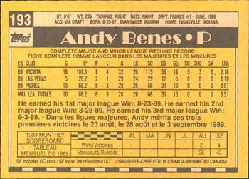 1990 O-Pee-Chee #193 Andy Benes Back