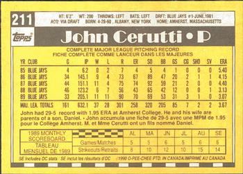 1990 O-Pee-Chee #211 John Cerutti Back