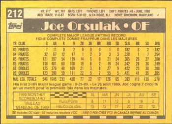 1990 O-Pee-Chee #212 Joe Orsulak Back