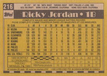 1990 O-Pee-Chee #216 Ricky Jordan Back