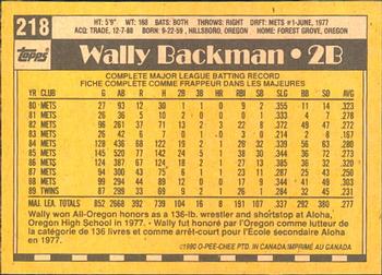 1990 O-Pee-Chee #218 Wally Backman Back