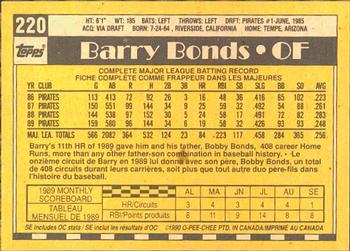 1990 O-Pee-Chee #220 Barry Bonds Back