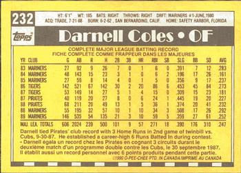 1990 O-Pee-Chee #232 Darnell Coles Back