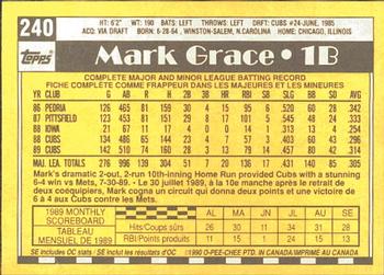 1990 O-Pee-Chee #240 Mark Grace Back