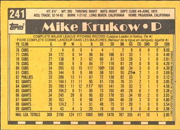 1990 O-Pee-Chee #241 Mike Krukow Back