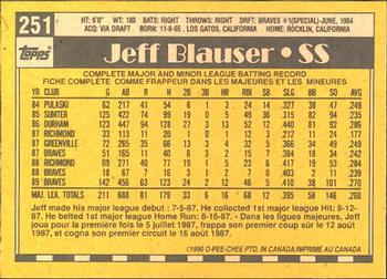 1990 O-Pee-Chee #251 Jeff Blauser Back