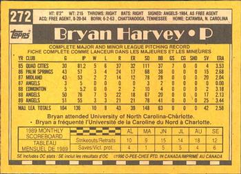 1990 O-Pee-Chee #272 Bryan Harvey Back