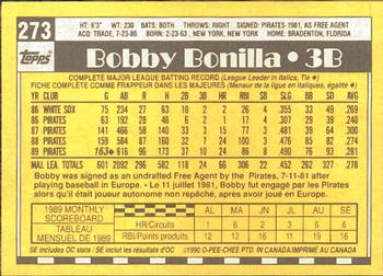 1990 O-Pee-Chee #273 Bobby Bonilla Back