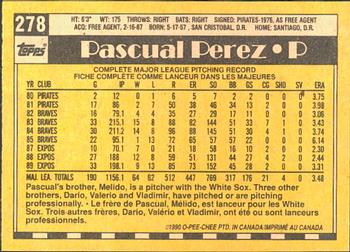 1990 O-Pee-Chee #278 Pascual Perez Back