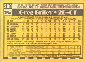 1990 O-Pee-Chee #288 Greg Briley Back