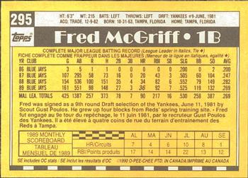 1990 O-Pee-Chee #295 Fred McGriff Back