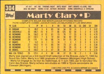 1990 O-Pee-Chee #304 Marty Clary Back