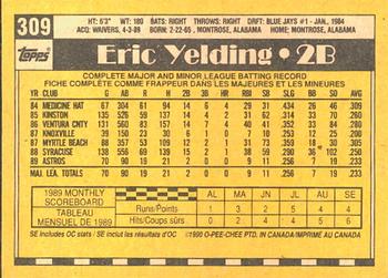 1990 O-Pee-Chee #309 Eric Yelding Back