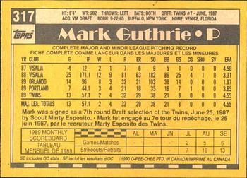 1990 O-Pee-Chee #317 Mark Guthrie Back