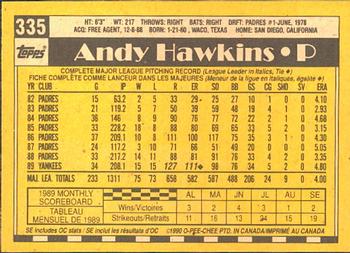 1990 O-Pee-Chee #335 Andy Hawkins Back