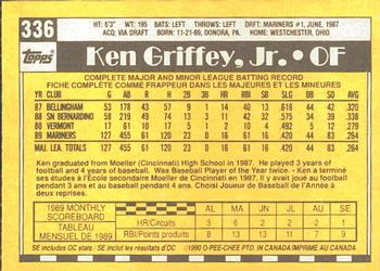 1990 O-Pee-Chee #336 Ken Griffey, Jr. Back