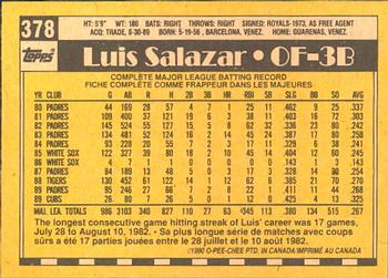 1990 O-Pee-Chee #378 Luis Salazar Back