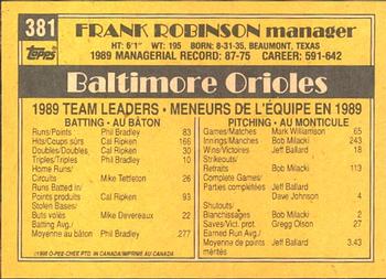 1990 O-Pee-Chee #381 Frank Robinson Back