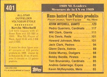 1990 O-Pee-Chee #401 Kevin Mitchell Back