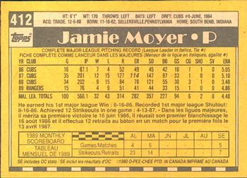 1990 O-Pee-Chee #412 Jamie Moyer Back