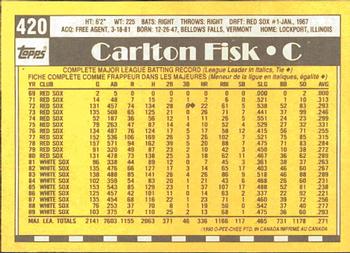 1990 O-Pee-Chee #420 Carlton Fisk Back