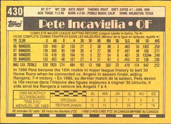 1990 O-Pee-Chee #430 Pete Incaviglia Back