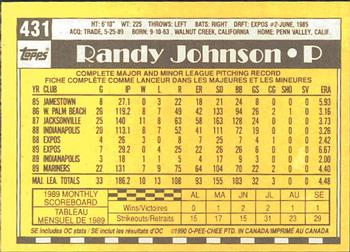 1990 O-Pee-Chee #431 Randy Johnson Back
