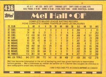 1990 O-Pee-Chee #436 Mel Hall Back
