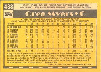 1990 O-Pee-Chee #438 Greg Myers Back