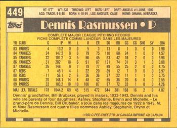 1990 O-Pee-Chee #449 Dennis Rasmussen Back