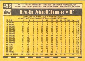 1990 O-Pee-Chee #458 Bob McClure Back
