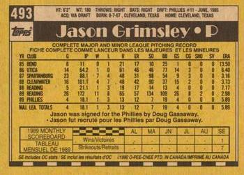 1990 O-Pee-Chee #493 Jason Grimsley Back